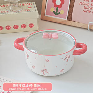 Ingrosso Creative Creative Doppie Manico Rosa Vaso in Ceramica per uso domestico Piccola Ciotola di Ceramica di Noodle Istant Ciotola in Ceramica con Papillon di Vetro coperchio - Product Image 5