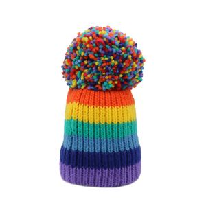Gorro de punto acrílico cálido de invierno con pompón grande, personalizado al por mayor, con etiqueta tejida, parche, logotipo, multicolor, para esquí - Product Image 4