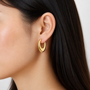 ต่างหูห่วงทรงหยดน้ำ สแตนเลสสตีล ชุบทอง 14K แบบสุญญากาศ รูปวงรีแบบเปิด - Product Image 5