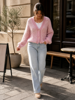 Cardigan Joydressing pour femme, motif taupe et blanc, col en V, boutonné, manches longues, tricot décontracté, vente en gros