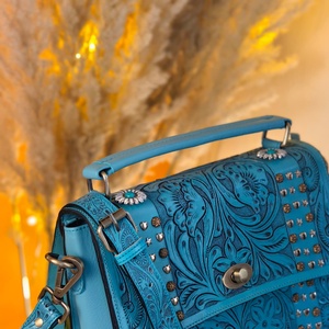 Luxury Hot Selling Western Handmade Tooled Leather Crossbody Purse Genuine Leather Compact Women Top Handle <b>Unique</b> Collection - Product Image 2