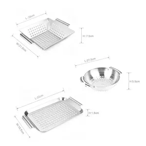 3Pcs 비 스틱 바베큐 그릴 바구니 세트 바베큐 구이 요리 냄비 그릴 팬 세트 그릴 토퍼 고기 야채
