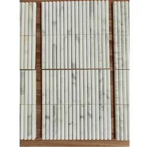 Mármol curvo en forma de bambú para pared, mármol blanco de carrara, 12x12