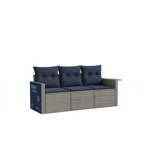 Ensemble de canapés de jardin en polyrotin gris, 3 pièces, avec coussins, meubles d'extérieur, design contemporain - Product Image 1