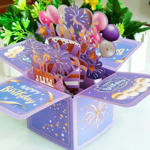 Nuevo diseño Multi colores 3D Box <span class=keywords><strong>Happy</strong></span> Birthday Pop up Tarjeta de felicitación Tarjeta de papel de regalo de cumpleaños con sobre - Product Image 3