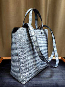 Sac fourre-tout de luxe vintage en cuir de crocodile 100% authentique, style anglais, souple, design élégant, grande capacité, fermeture ouverte - Product Image 4