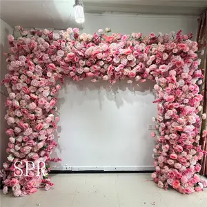 Spr Goedkope Kunstmatige Bloem Muur Bruiloft Decor Roze Blush Mix Kleur Roll Bloem Muur Voor Bruiloft Decoratie