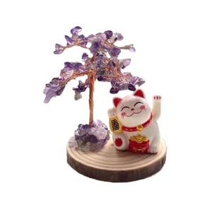 <b>Crystal</b> <b>Tree</b> Lucky Cat Car Ornament With Natural <b>Crystal</b> Money <b>Tree</b> Home Decoration Gift Round Shape Animal Model - Product Image 5