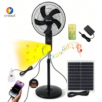 Ventilateur solaire multifonction 16 pouces sur pied avec musique Bluetooth, lumière RGB, répulsif anti-moustiques, batterie 18Ah et télécommande pour la maison