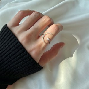Anillo Abierto de Cristal con Estrella y Luna para Mujer, Estilo <span class=keywords><strong>Instagram</strong></span>, Chapado, Anillo de Dedo Índice de Diseño, Éxito de Ventas Transfronterizo - Product Image 2