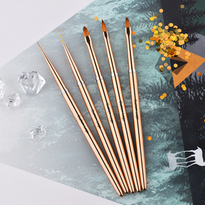 Золотисто-каштановый от китайского поставщика, роскошные ювелирные изделия из чистого цвета розового золота с металлической ручкой 3D УФ-гель тонкий лайнер Nail <span class=keywords><strong>Art</strong></span> Кисть для макияжа кисть для ногтей кисть, 5 шт. в наборе - Product Image 3