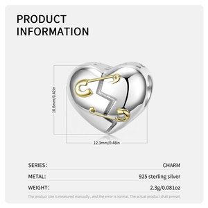Pin y abalorios de plata con corazón rasgado, cuentas de Ley 925 auténticas para mujer, joyería fina, pulseras con dijes, accesorio, triangulación de envíos - Product Image 3