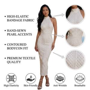 Robe longue élégante et sexy pour femme, col rond, coupe droite, décontractée, été, perles personnalisées, haut de gamme, lavable, usage quotidien - Product Image 2