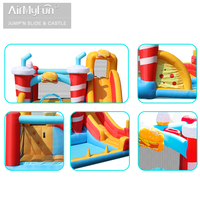 Château gonflable coloré avec toboggan pour enfants, thème hamburger et frites, utilisation à domicile, tissu Oxford, souffleur, marche dans l'espace, conforme à la norme EN71