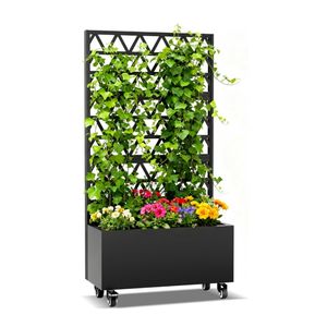 Jardinière en métal noir personnalisable <span class=keywords><strong>avec</strong></span> <span class=keywords><strong>treillis</strong></span>, bac à jardin surélevé, écran d'intimité pour plantes grimpantes, légumes, vignes - Product Image 1