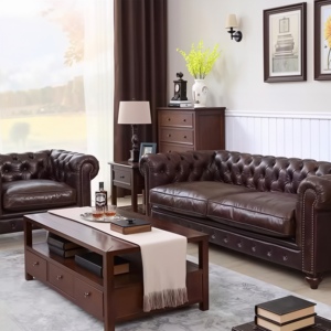 Canapé trois places en cuir PU de style américain, luxe léger, pour salon moderne et simple, petit appartement, rangée droite, rembourrage en éponge - Product Image 4