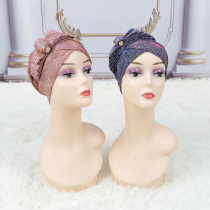 African Summer Turban Cap Glänzende Frauen hüte mit Big Drill <span class=keywords><strong>Nigerian</strong></span> Turban Gele - Product Image 3