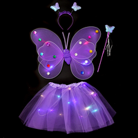 Set de Alas de Mariposa LED, Varita Mágica Brillante, Disfraz de Ángel para Niñas, Fiesta de Cumpleaños, Accesorios de Escenario, Regalo