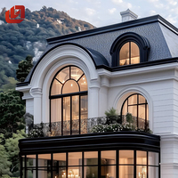 Puerta y ventana delanteras francesas modernas exteriores dobles o individuales negras arqueadas antiguas