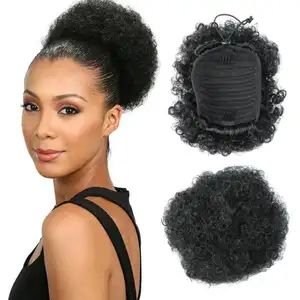 Best Quality Drawstring Afro Puff Synthetic Hair Bun Clip In Chignon Hairpiece Wave Curly Short Afro Puffy Synthetic Hair Bun