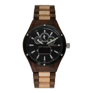 新款时尚不锈钢表壳和木带触摸屏多功能木制男士智能手表