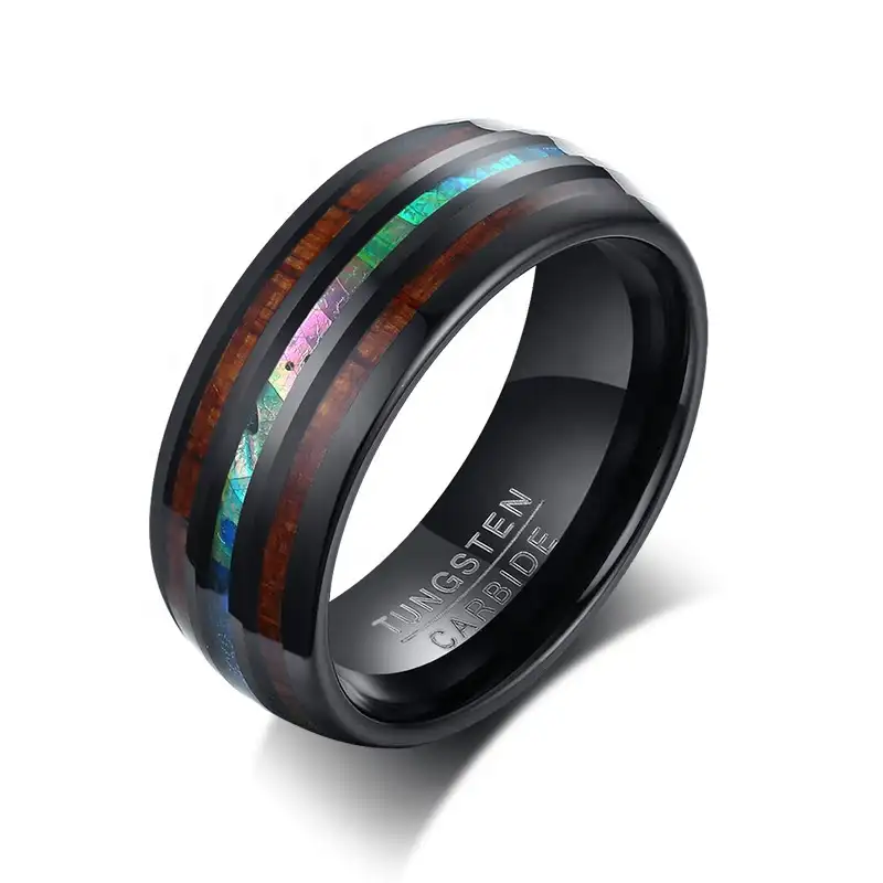 โรงงานที่กำหนดเองผู้ชายแหวนแต่งงานสีดำสูงขัดแหวน8มิลลิเมตรแหวนเหล็กทังสเตน