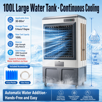 Refroidisseur d'air industriel mobile grande capacité 100L, ventilateur de refroidissement 80m², remplissage automatique d'eau, climatiseur avec corps en alliage