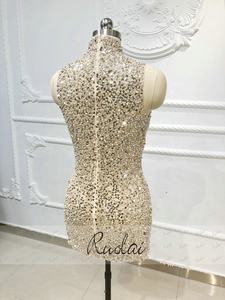 Ruolai OEV-L4319 seksi yüksek boyun kolsuz boncuk payetli kokteyl elbiseleri Mermaid kısa abiye - Product Image 5