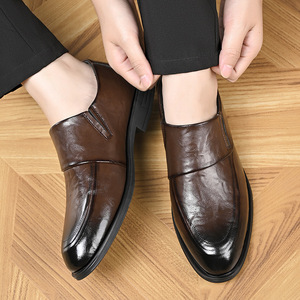 Leather Men's Slip-On Dress <b>Shoes</b> Pointed Toe Rubber Outsole <b>Soft</b> Genuine Leather Lining Wedding Autumn Business Formal - Product Image 2