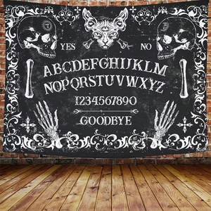 Mid Century Gothic Black Cat Polyester Print Hexerei Schwarz Weiß <span class=keywords><strong>Tarot</strong></span> Card Tapisserie Wandbehang für Schlafzimmer - Product Image 1