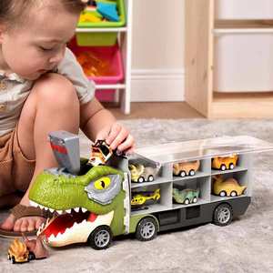 Camion portable 13 en 1 pour enfants avec 12 véhicules dinosaures à rétrofriction - Cadeau promotionnel - Product Image 2