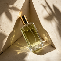 Flacon de parfum rectangulaire plat en verre transparent 25ml 50ml 100ml, flacon vaporisateur vide avec capuchon en aluminium doré, logo personnalisé