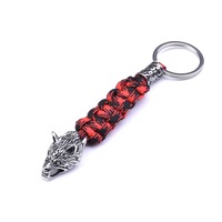 Porte-clés tissé Viking en acier inoxydable breloque tête de loup porte-clés Rune mythique nordique