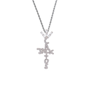 Copper CZ <b>Initial</b> Cross Pendant, Hip Hop Letter Charm <b>Necklace</b>, Iced Out Religious Jewelry - Product Image 4