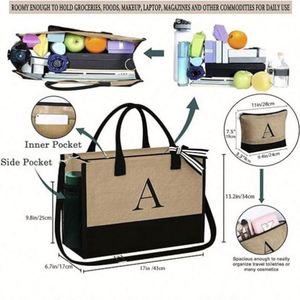 Bolsa de Compras Personalizada con Logotipo y Letra Impresa, Bolsa de Mano de Yute de Gran Capacidad, Bolsa de Playa de Lona para Mujer - Product Image 2