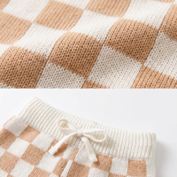 Ensemble de vêtements pour bébé en coton tricoté à carreaux personnalisable, col rond, manches courtes, 2 pièces