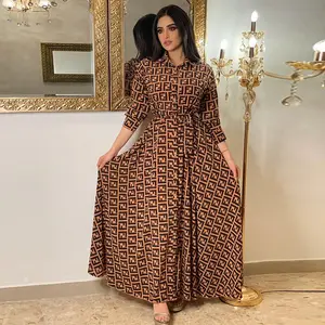 Vestido kaftan médio estampado feminino, robe árabe islâmico dubai 2022