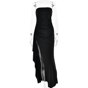 Vestido de noche sin tirantes para mujer, largo hasta el suelo, con abertura alta, sin espalda, cintura natural, elegante vestido de otoño - Product Image 5