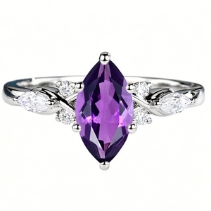 Baguette Cut Amethyst <b>Ring</b> with Pear Side Stones Unique Bridal Engagement Jewelry - Product Image 1