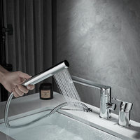 Robinet de baignoire encastré latéral à quatre trous, allongé et rotatif, pour eau chaude et froide, en laiton chromé avec cartouche céramique