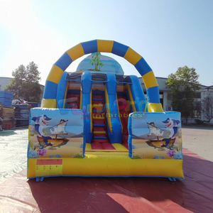 Tobogán inflable comercial de doble cara para eventos al aire libre, con diseño de tiburón, y combo de castillo inflable para niños. - Product Image 1