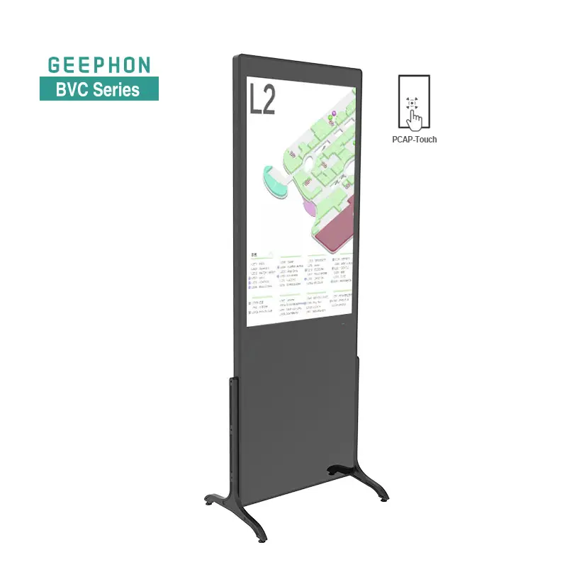 Geephon 43 55 65 inch indoor Android 9 Cloud OS High performance Processor floor stand PCAP touch screen digital signage kiosk