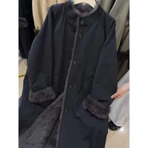 Parka d'hiver réversible mi-longue pour femme avec doublure en fausse fourrure de lapin, nouveau style, coupe ample et douce, vêtement d'extérieur en peluche - Product Image 6