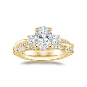 Anillo de compromiso y boda apilable de oro macizo de 10K con diseño de vid retorcida y tres piedras de moissanita para mujer - Product Image 3