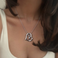 Collier avec pendentif en forme de cœur pavé de micro-zircon, sans nickel, portrait 3D de père et fille sous un parapluie