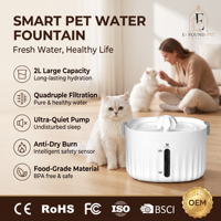 Fontaine à eau automatique pour animaux de compagnie, fontaine à boire pour chat 2L, filtre à 4 couches, pompe silencieuse, capteur intelligent, anti-brûlure à sec, alimentation USB, vente en gros