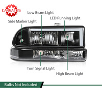 Feux avant à LED DRL noirs avec boîtier transparent compatibles avec Chevrolet S10 Blazer 1998-2004 15098267 16526217 GM2520162 GM2503172