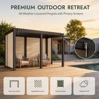 Pergola en aluminium thermolaqué réglable avec lames orientables manuelles pour gazebo, patio de dégustation de vins, balcon extérieur