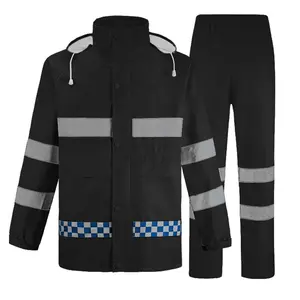 Custom PVC Waterproof Jacket Pants Sets Hi Vis rain coat hooded with reflective tape