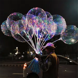 批发生日婚礼派对装饰彩色透明圆形波波气球带发光二极管灯